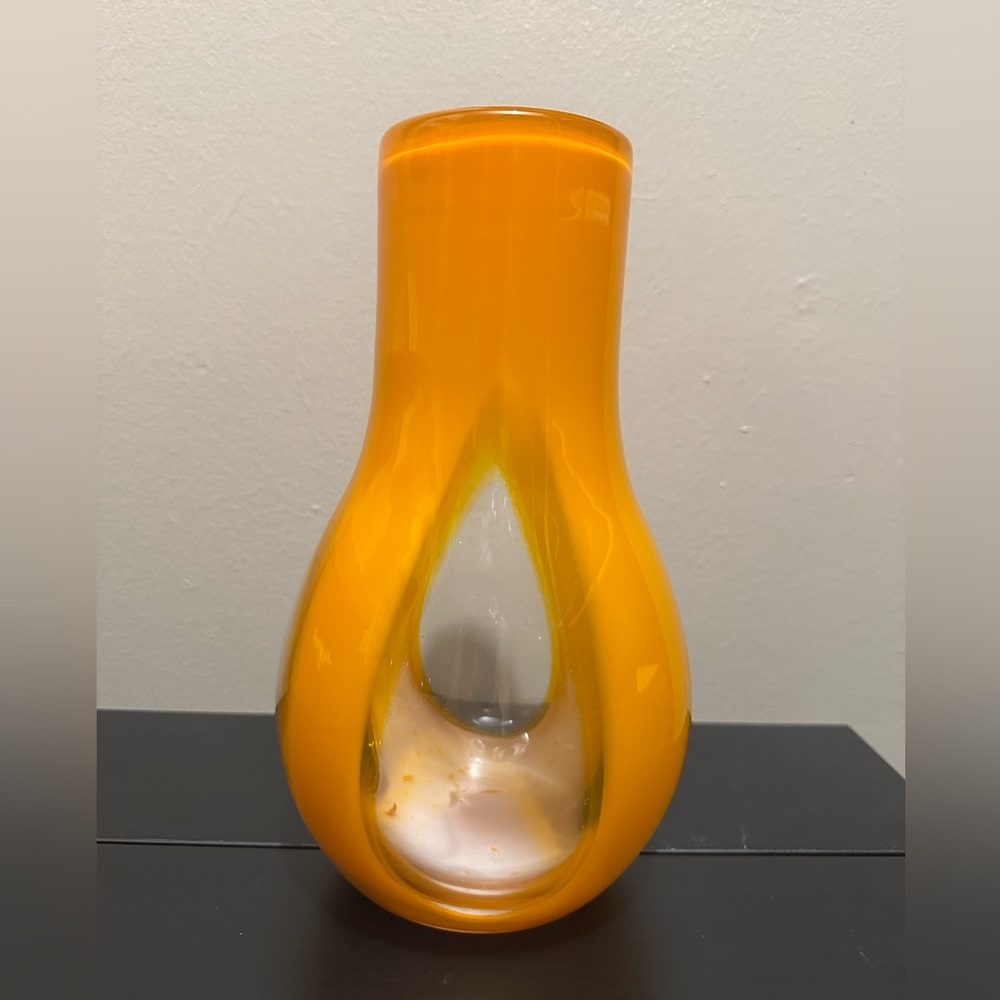 Czech 1960's Glass Orange Teardrop Bubble Vase MCM Art Studio Glass